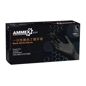 AMMEX/爱马斯 一次性黑色丁腈手套 GPNBC44100 M 无粉指麻 1盒